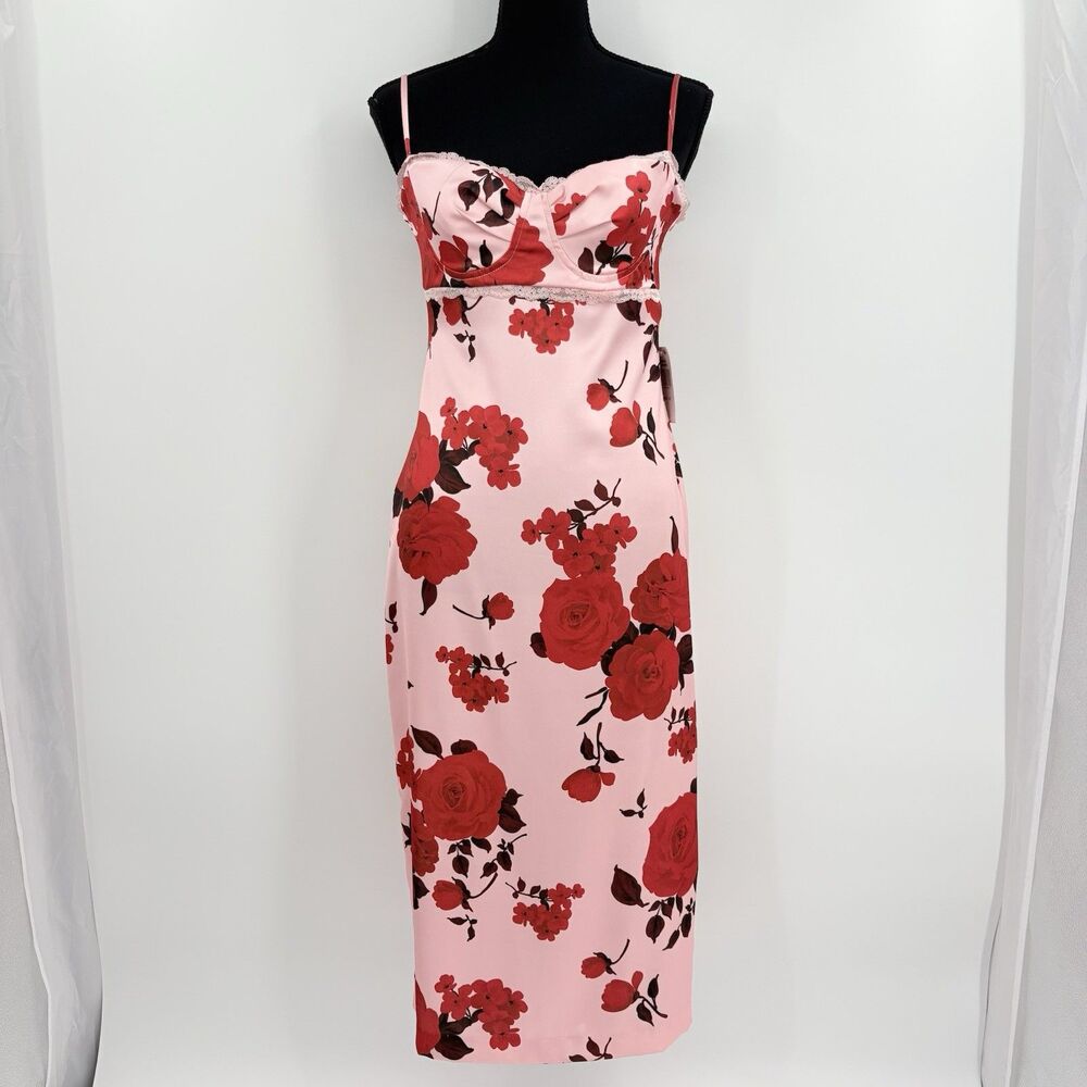 B Darlin Floral Midi Slip Dress Size 1/2  Pink Lace Coquette Feminine Demure Y2K